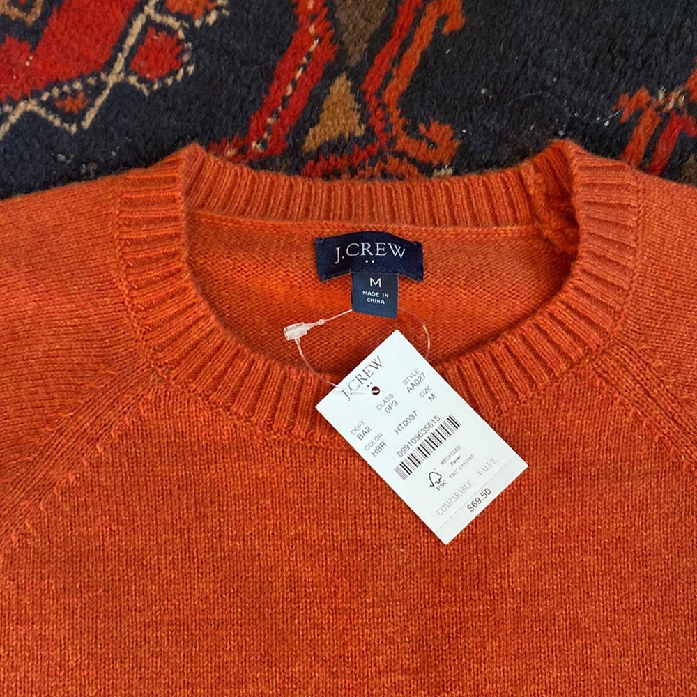 J Crew orange crewneck sweater. NWT. Medium